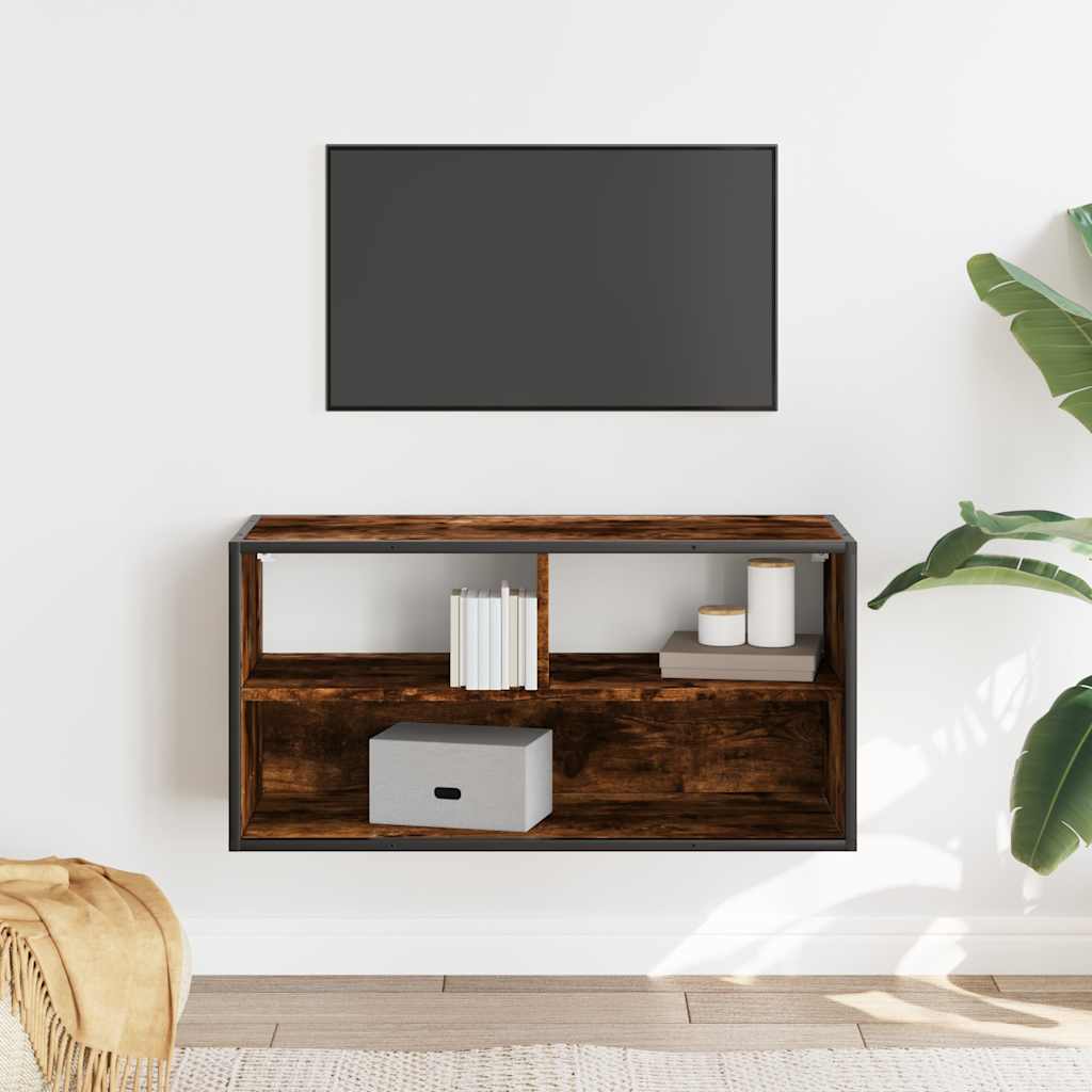 Meuble TV chêne fumé 80x31x39,5 cm bois d'ingénierie et métal - XIOS