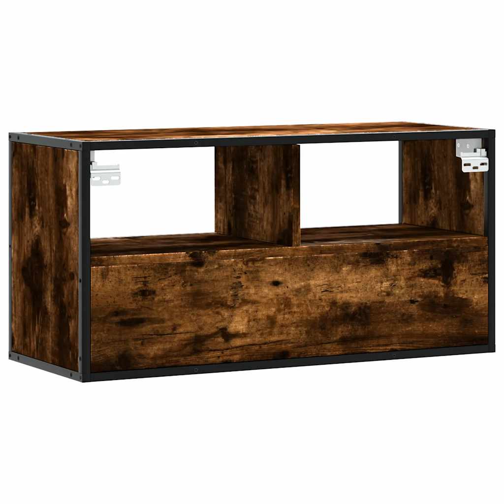 Meuble TV chêne fumé 80x31x39,5 cm bois d'ingénierie et métal - XIOS