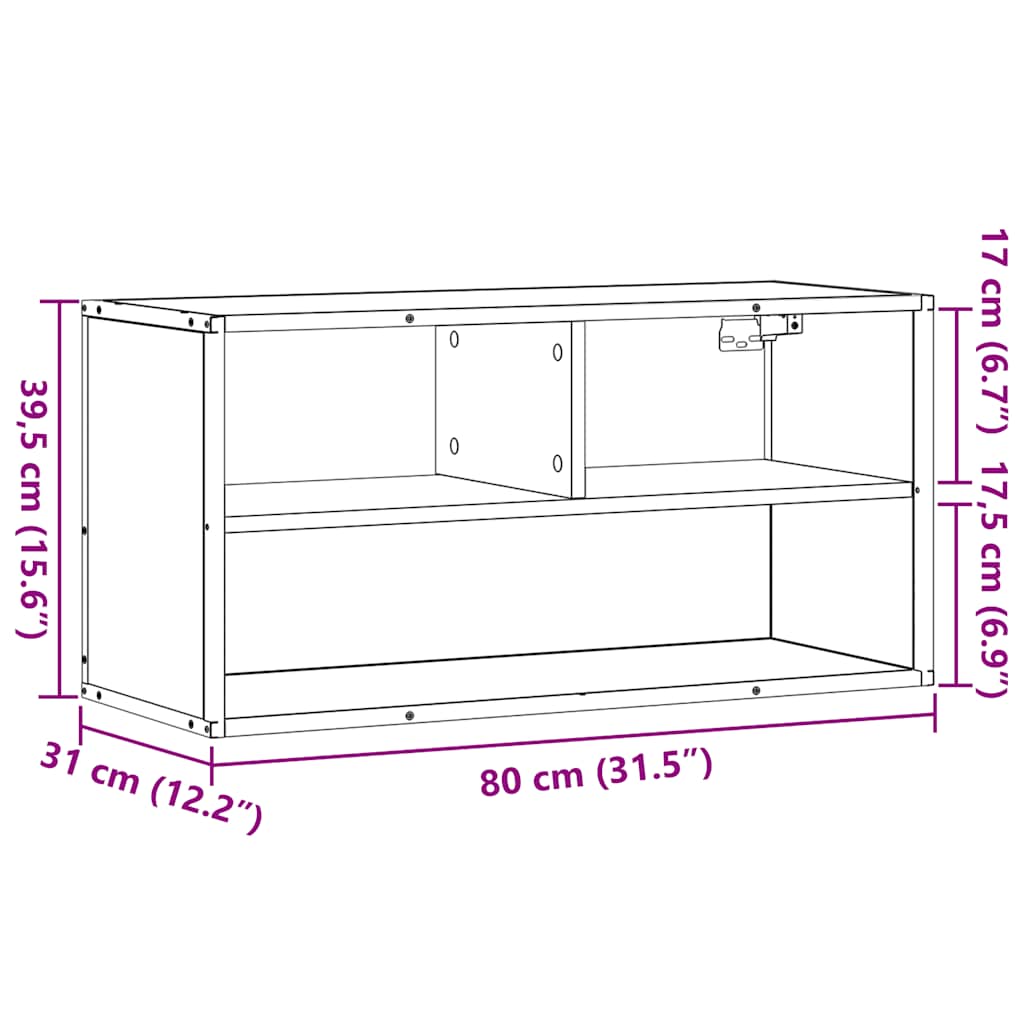 Meuble TV chêne fumé 80x31x39,5 cm bois d'ingénierie et métal - XIOS