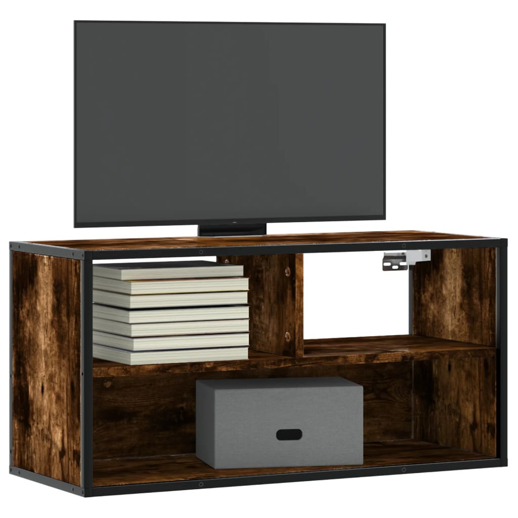 Meuble TV chêne fumé 80x31x39,5 cm bois d'ingénierie et métal - XIOS
