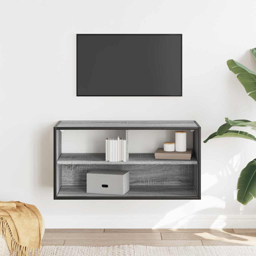 Meuble TV sonoma gris 80x31x39,5 cm bois d'ingénierie et métal - XIOS