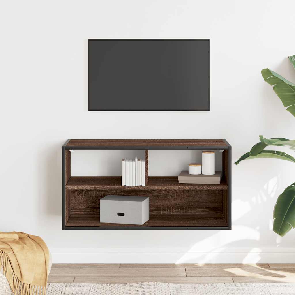 Meuble TV chêne marron 80x31x39,5 cm bois d'ingénierie et métal - XIOS