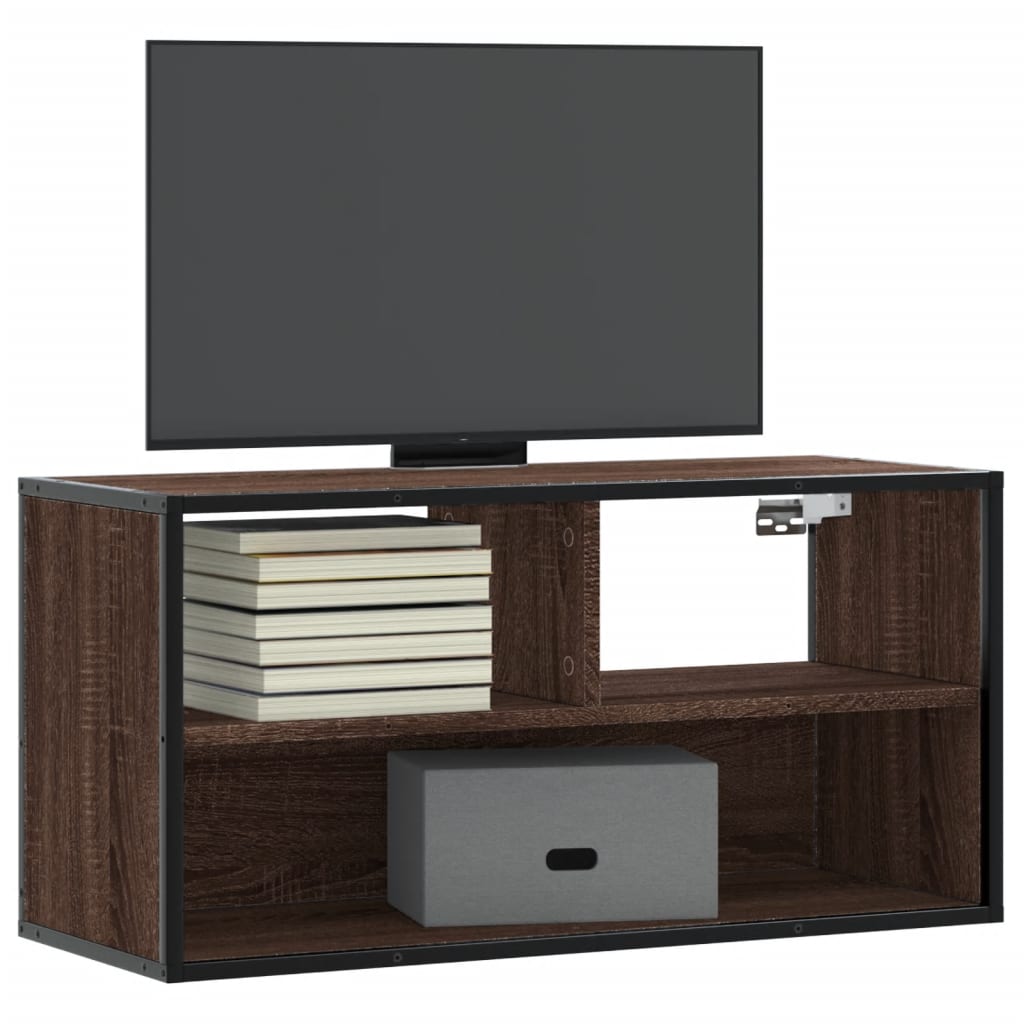 Meuble TV chêne marron 80x31x39,5 cm bois d'ingénierie et métal - XIOS