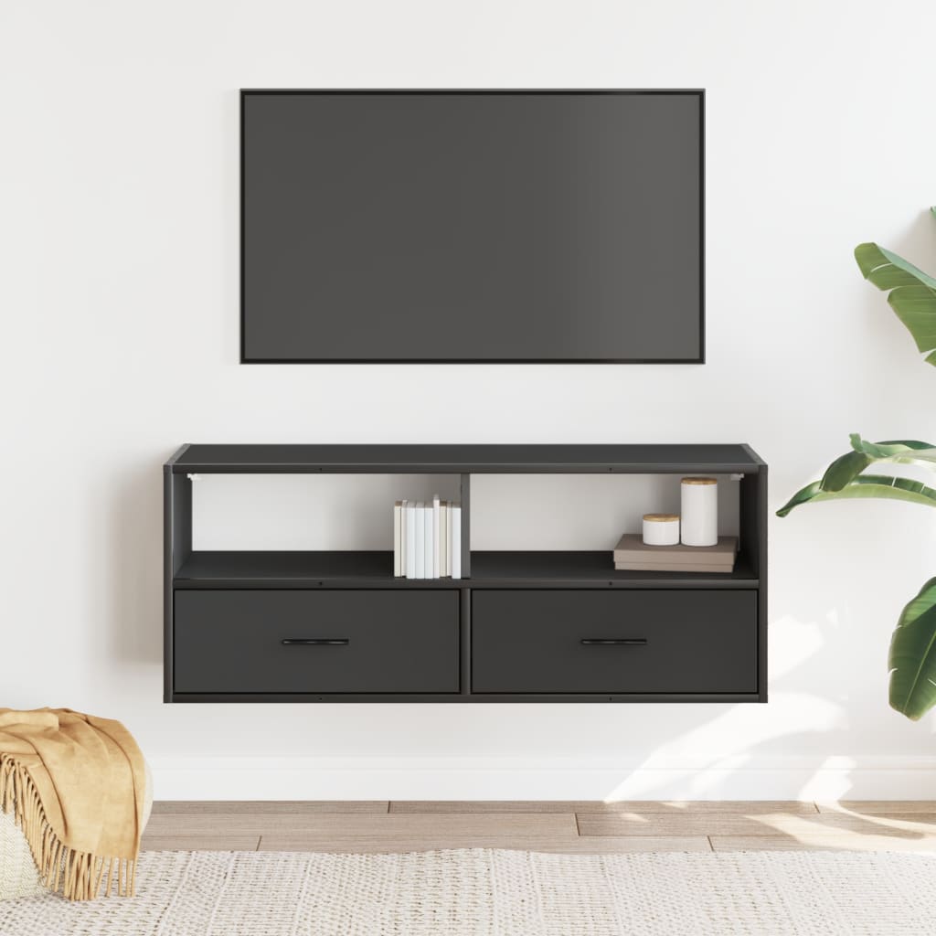 Meuble TV noir 100x31x39,5 cm bois d'ingénierie et métal - XIOS