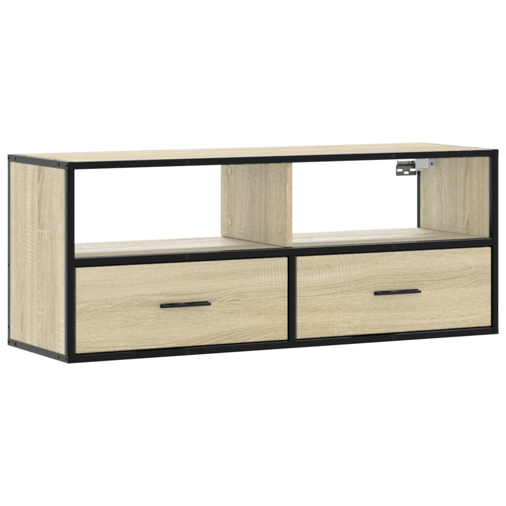 Meuble TV chêne sonoma 100x31x39,5cm bois d'ingénierie et métal - XIOS