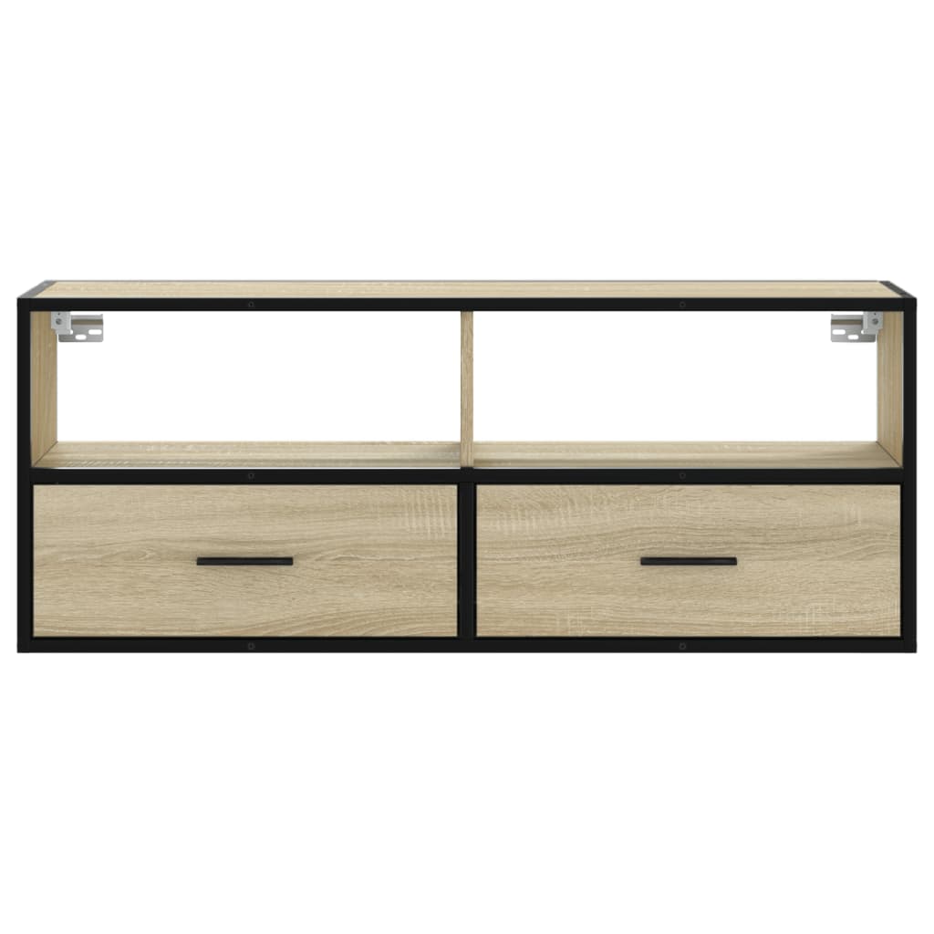 Meuble TV chêne sonoma 100x31x39,5cm bois d'ingénierie et métal - XIOS