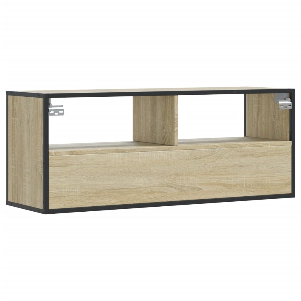 Meuble TV chêne sonoma 100x31x39,5cm bois d'ingénierie et métal - XIOS