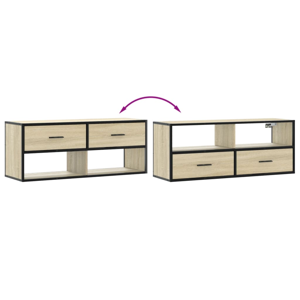 Meuble TV chêne sonoma 100x31x39,5cm bois d'ingénierie et métal - XIOS