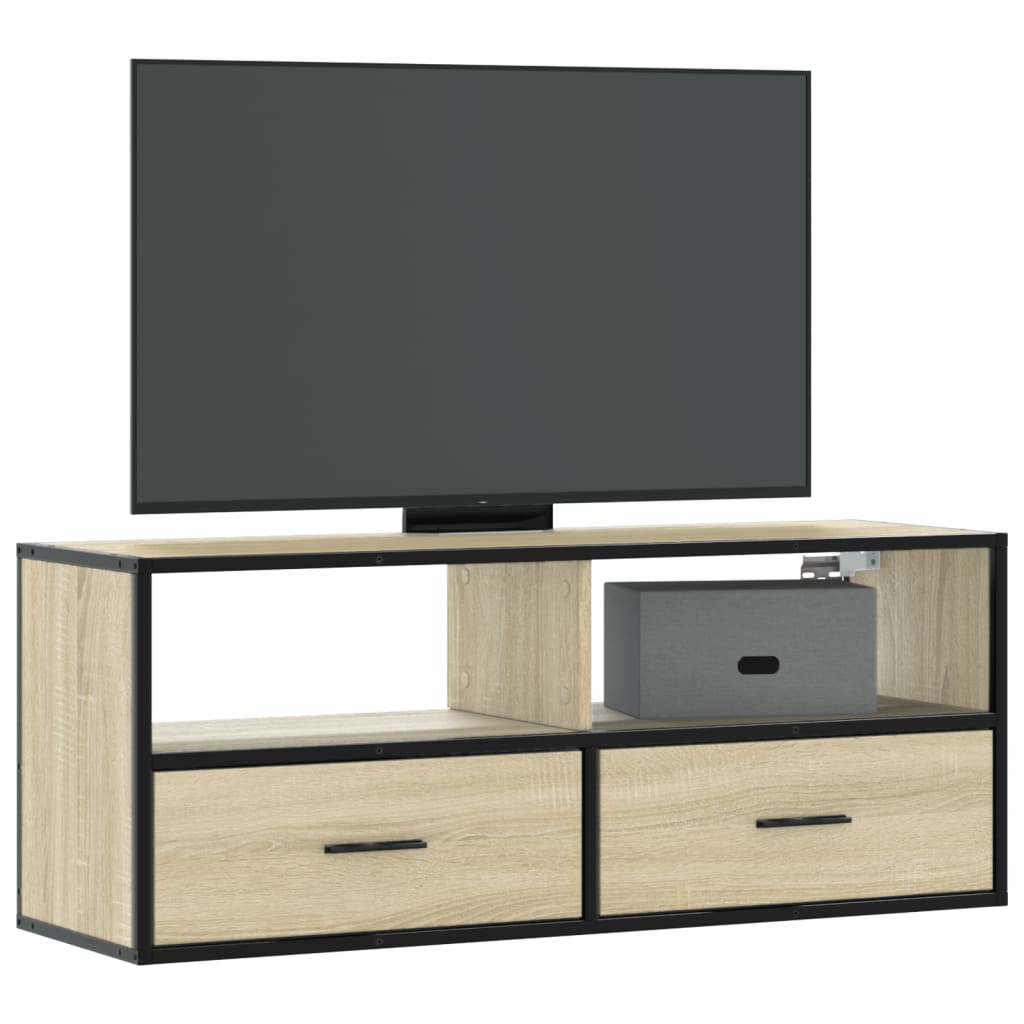 Meuble TV chêne sonoma 100x31x39,5cm bois d'ingénierie et métal - XIOS