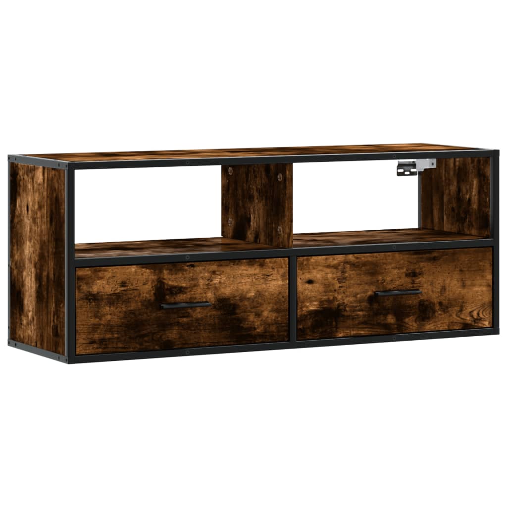 Meuble TV chêne fumé 100x31x39,5 cm bois d'ingénierie et métal - XIOS