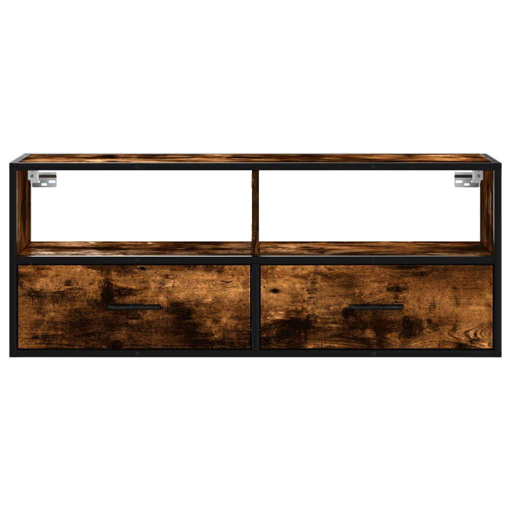 Meuble TV chêne fumé 100x31x39,5 cm bois d'ingénierie et métal - XIOS