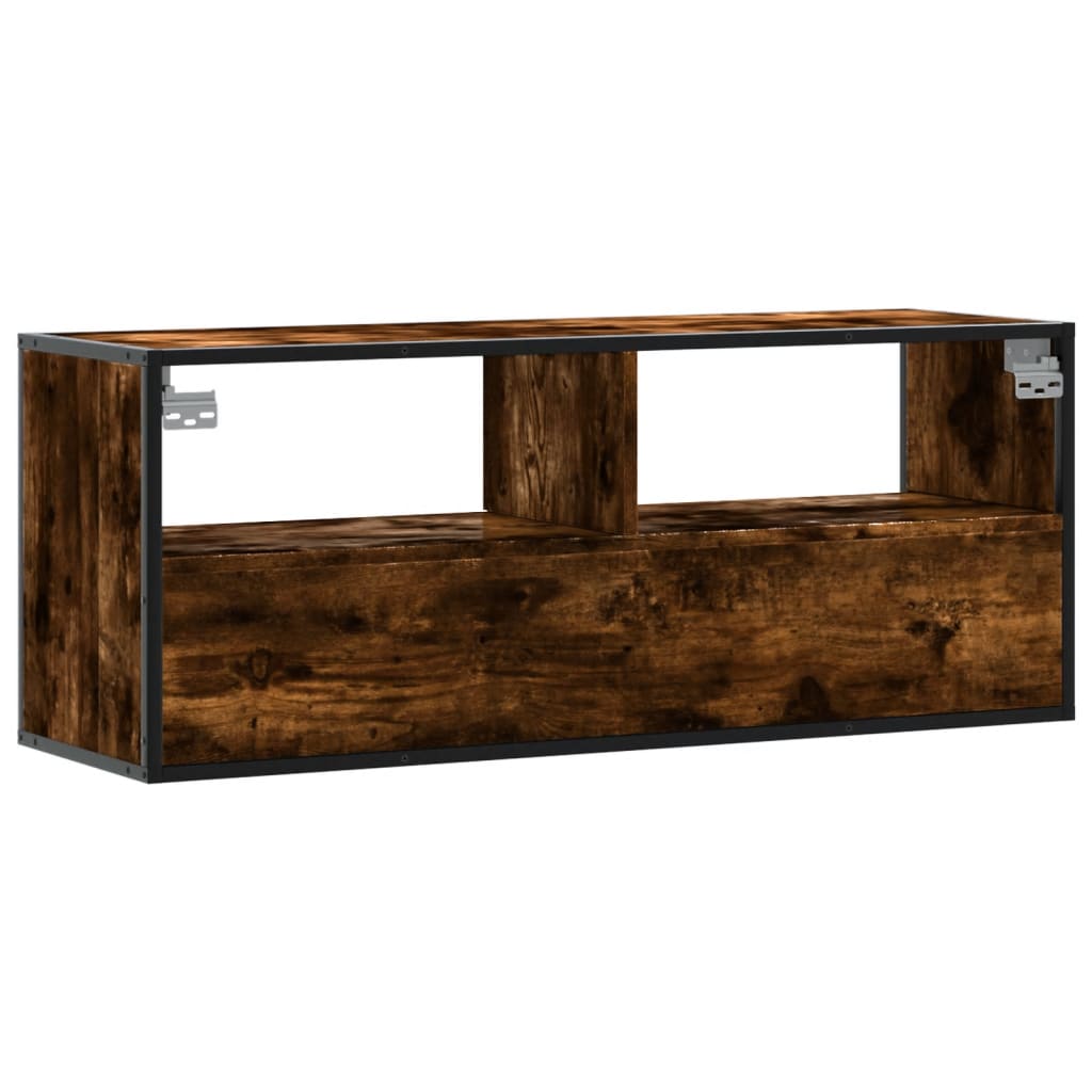 Meuble TV chêne fumé 100x31x39,5 cm bois d'ingénierie et métal - XIOS