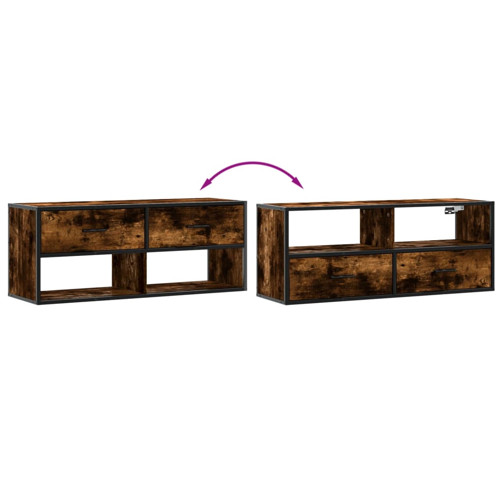 Meuble TV chêne fumé 100x31x39,5 cm bois d'ingénierie et métal - XIOS