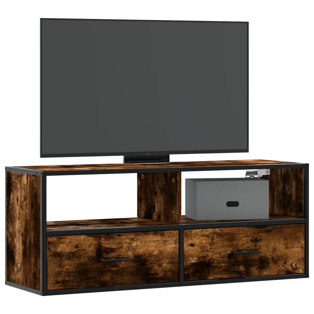 Meuble TV chêne fumé 100x31x39,5 cm bois d'ingénierie et métal - XIOS