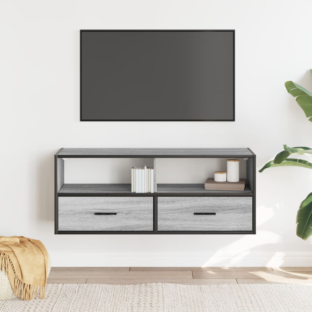 Meuble TV sonoma gris 100x31x39,5 cm bois d'ingénierie et métal - XIOS