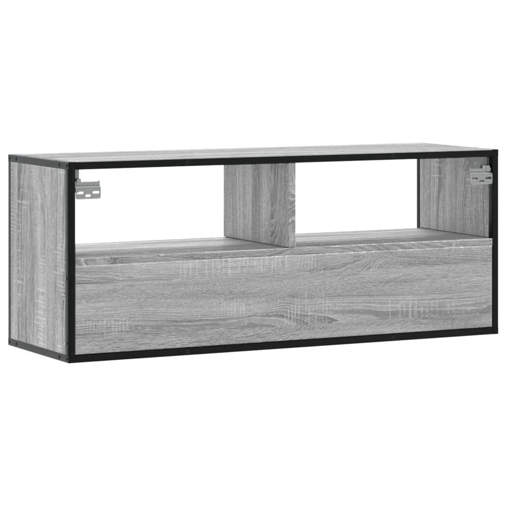 Meuble TV sonoma gris 100x31x39,5 cm bois d'ingénierie et métal - XIOS