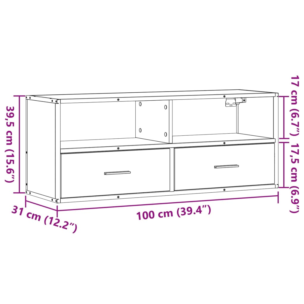 Meuble TV sonoma gris 100x31x39,5 cm bois d'ingénierie et métal - XIOS