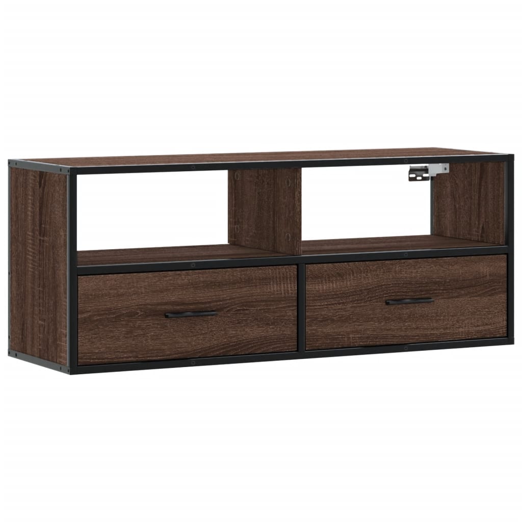 Meuble TV chêne marron 100x31x39,5cm bois d'ingénierie et métal - XIOS
