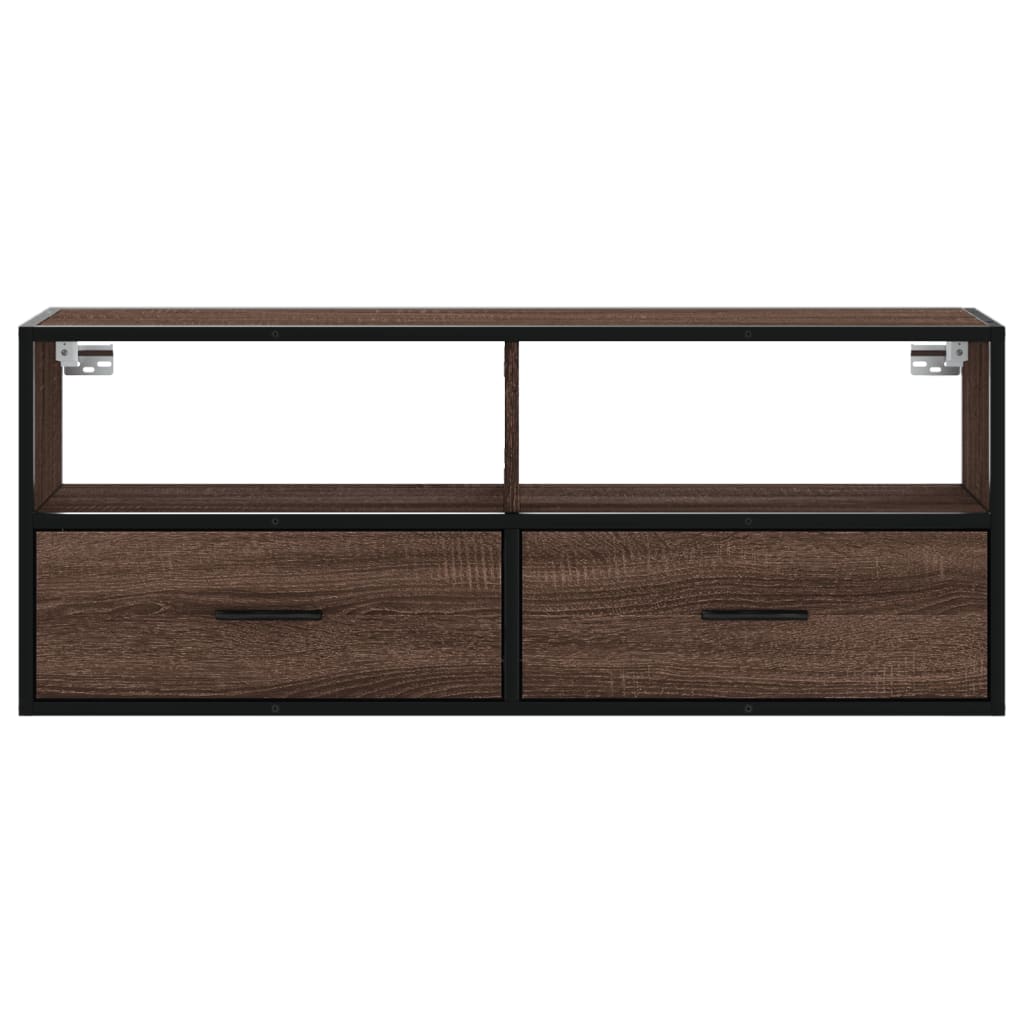 Meuble TV chêne marron 100x31x39,5cm bois d'ingénierie et métal - XIOS