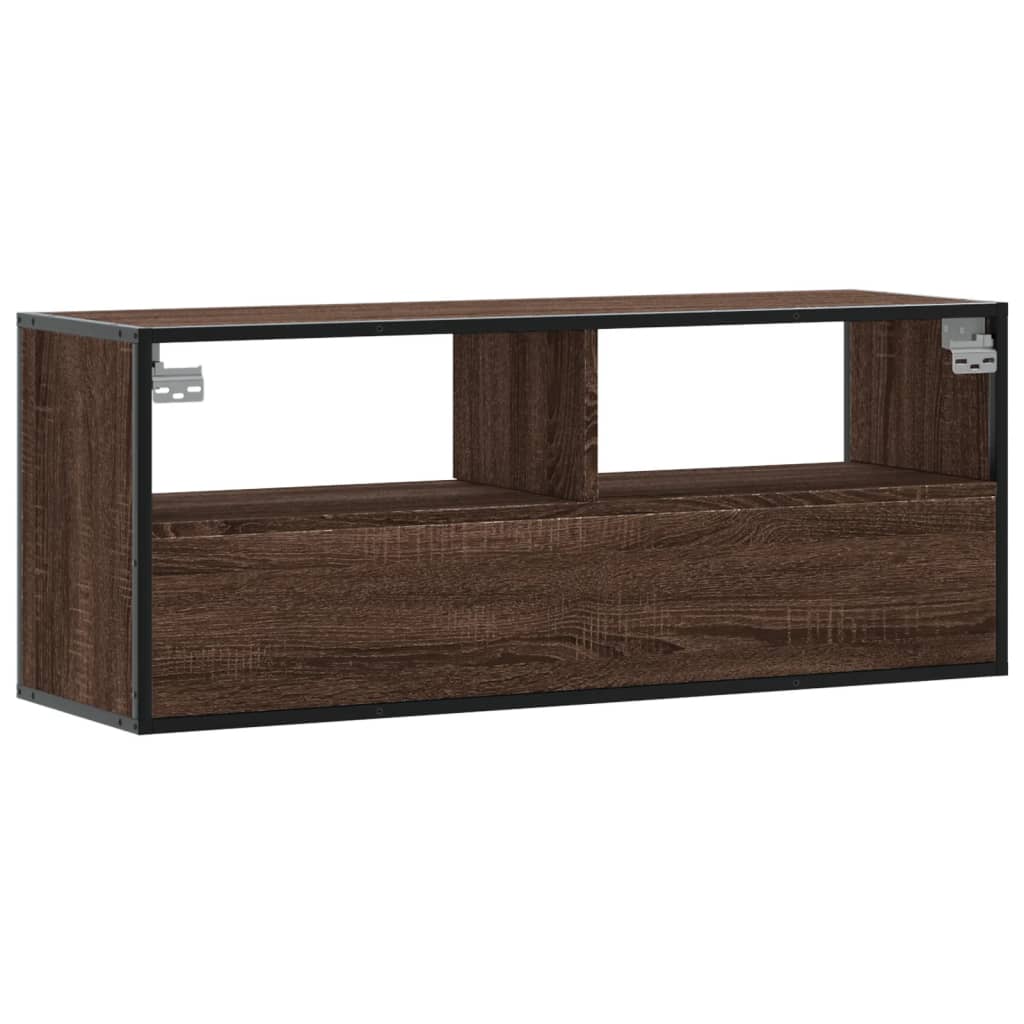 Meuble TV chêne marron 100x31x39,5cm bois d'ingénierie et métal - XIOS