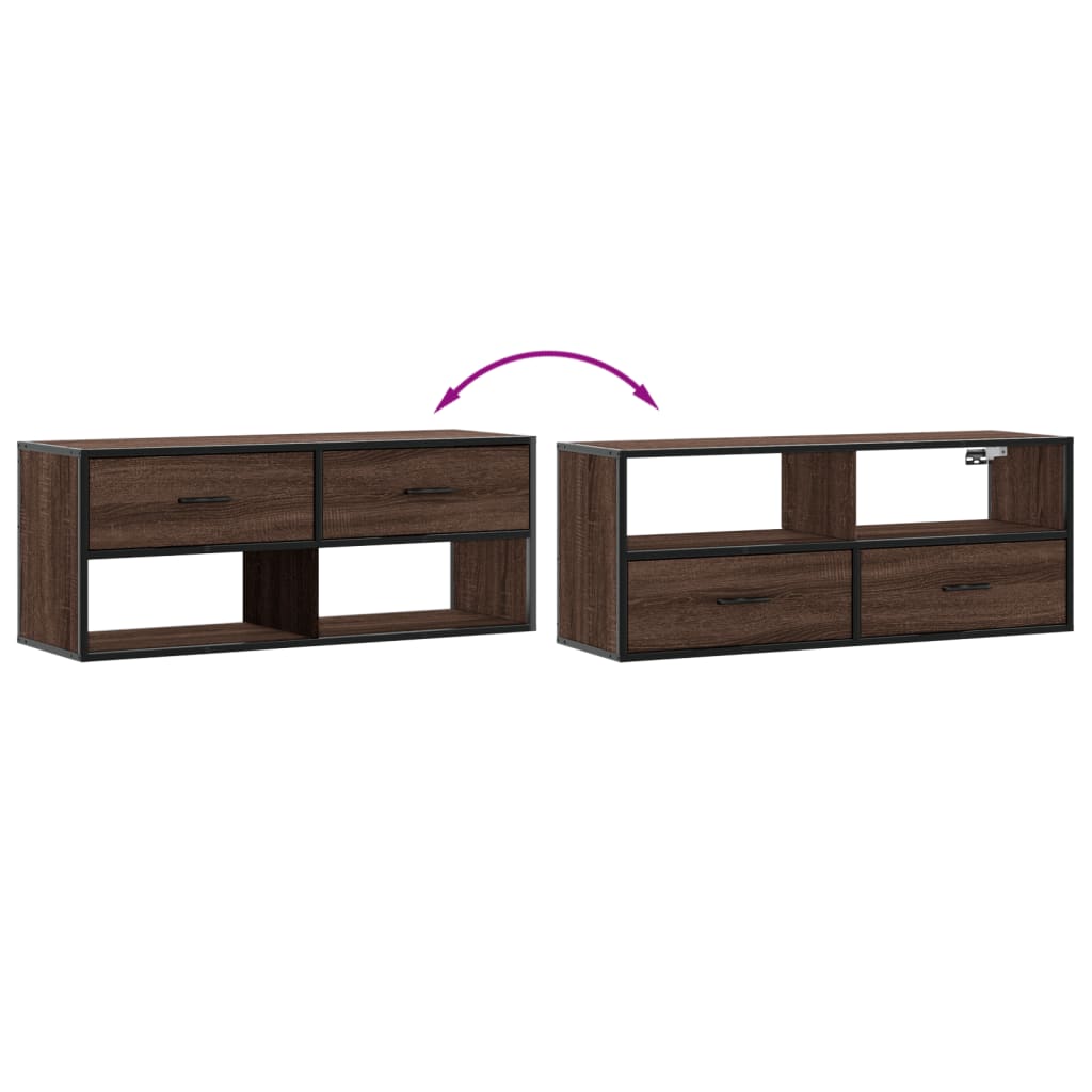 Meuble TV chêne marron 100x31x39,5cm bois d'ingénierie et métal - XIOS