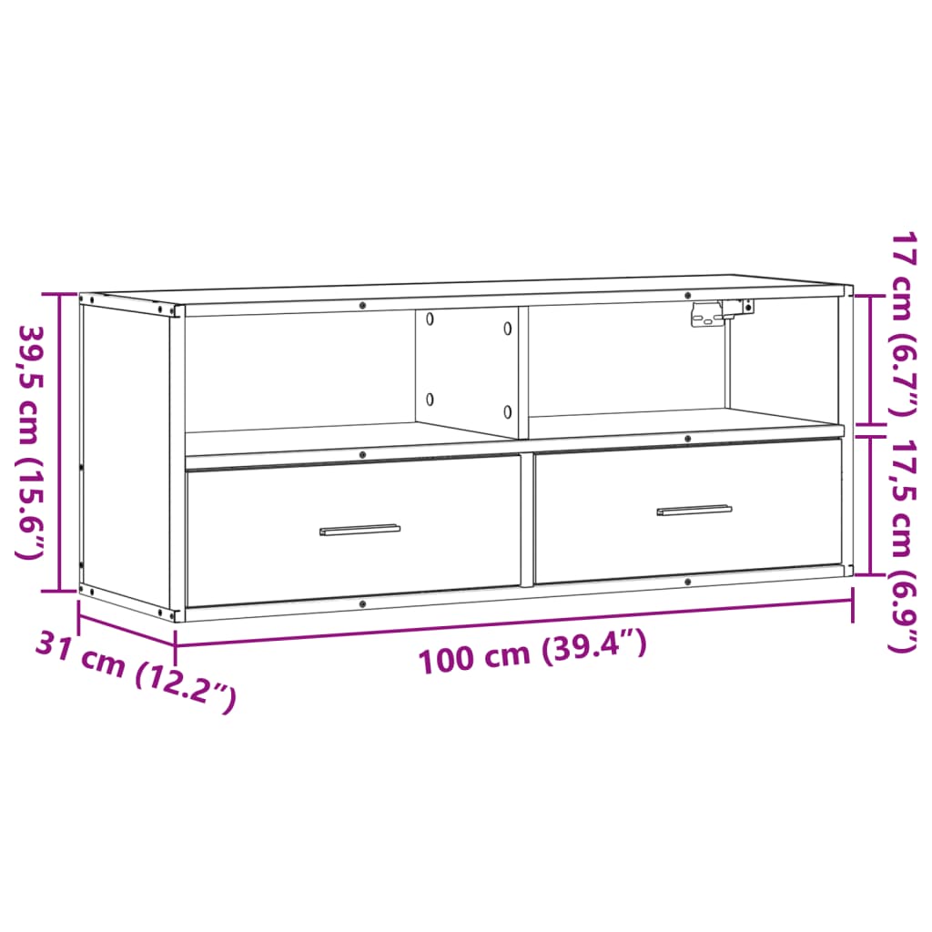 Meuble TV chêne marron 100x31x39,5cm bois d'ingénierie et métal - XIOS