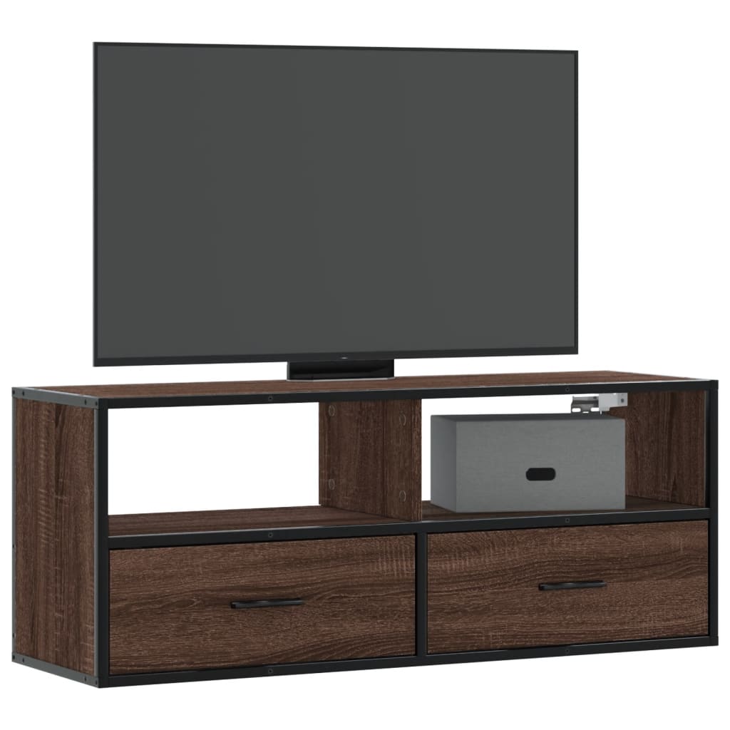 Meuble TV chêne marron 100x31x39,5cm bois d'ingénierie et métal - XIOS