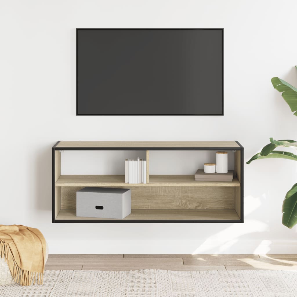 Meuble TV chêne sonoma 100x31x39,5cm bois d'ingénierie et métal - XIOS