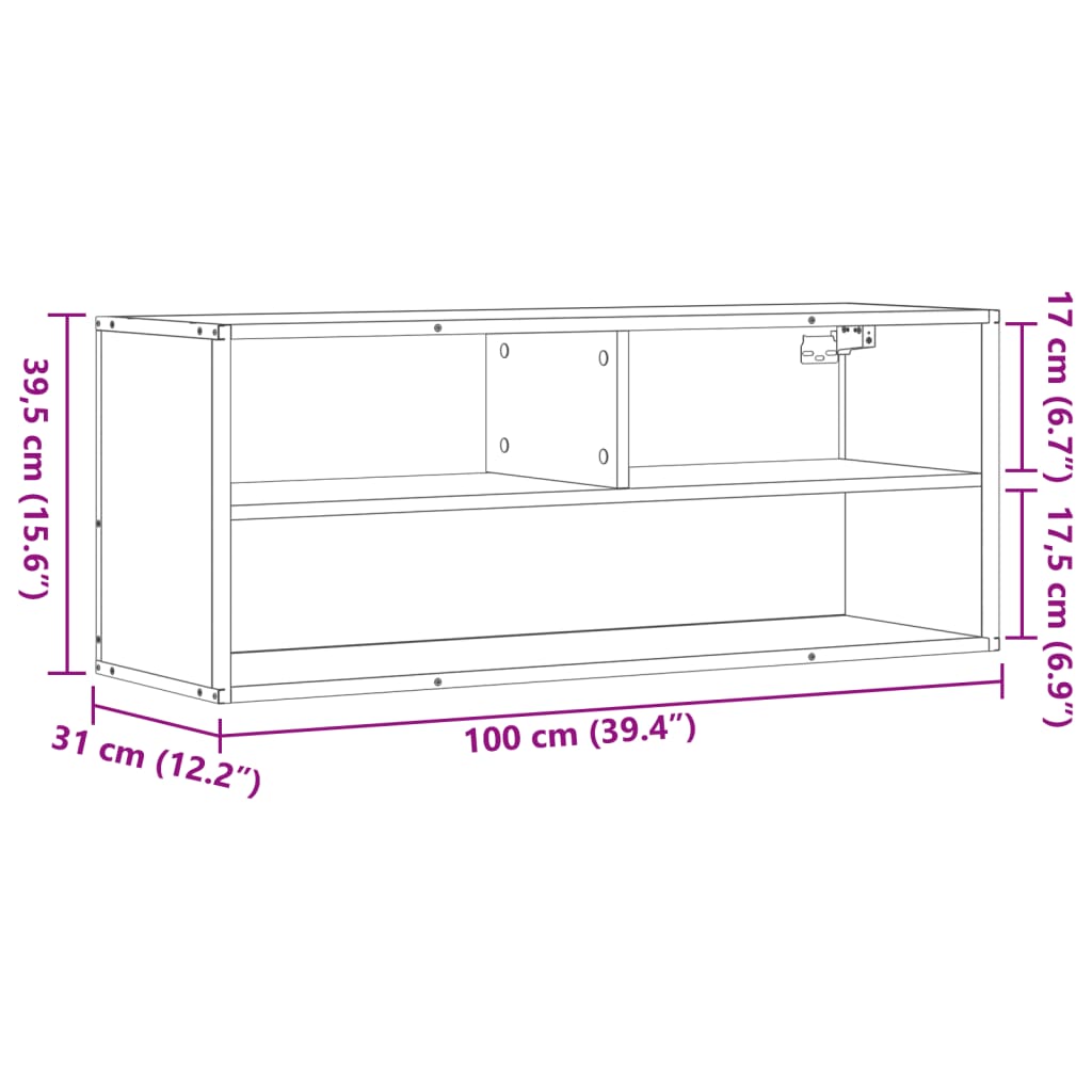 Meuble TV chêne sonoma 100x31x39,5cm bois d'ingénierie et métal - XIOS