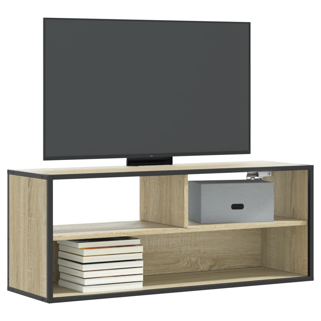 Meuble TV chêne sonoma 100x31x39,5cm bois d'ingénierie et métal - XIOS