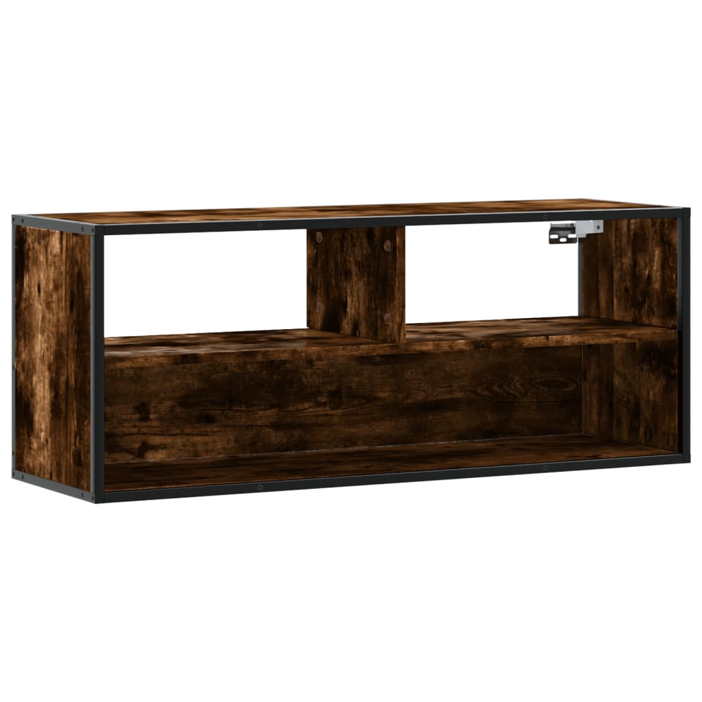 Meuble TV chêne fumé 100x31x39,5 cm bois d'ingénierie et métal - XIOS