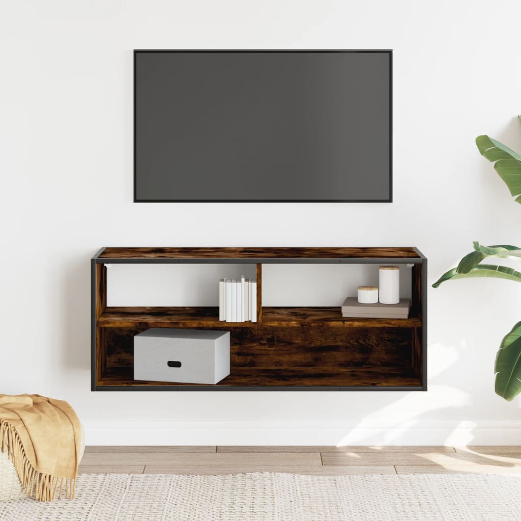 Meuble TV chêne fumé 100x31x39,5 cm bois d'ingénierie et métal - XIOS