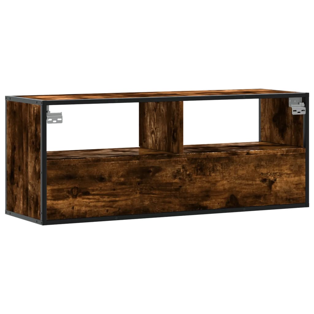 Meuble TV chêne fumé 100x31x39,5 cm bois d'ingénierie et métal - XIOS