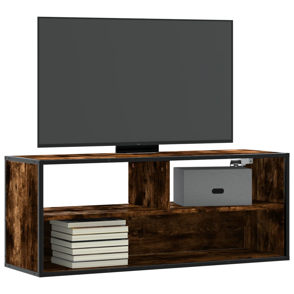 Meuble TV chêne fumé 100x31x39,5 cm bois d'ingénierie et métal - XIOS