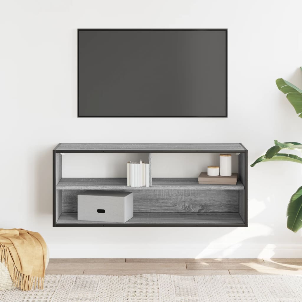 Meuble TV sonoma gris 100x31x39,5 cm bois d'ingénierie et métal - XIOS