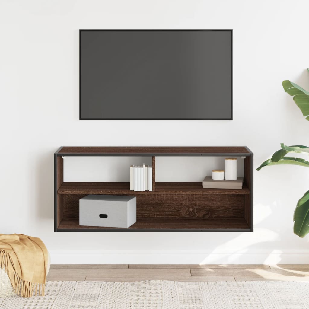 Meuble TV chêne marron 100x31x39,5cm bois d'ingénierie et métal - XIOS