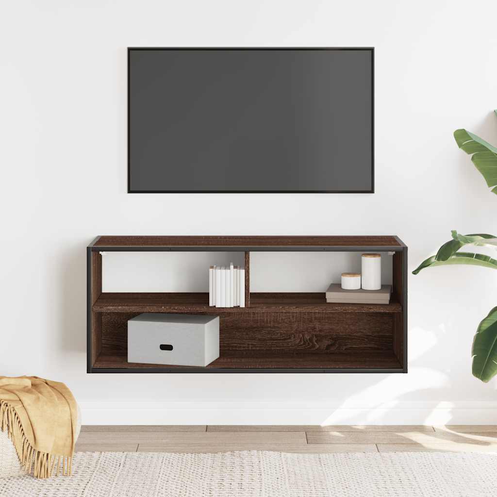 Meuble TV chêne marron 100x31x39,5cm bois d'ingénierie et métal - XIOS