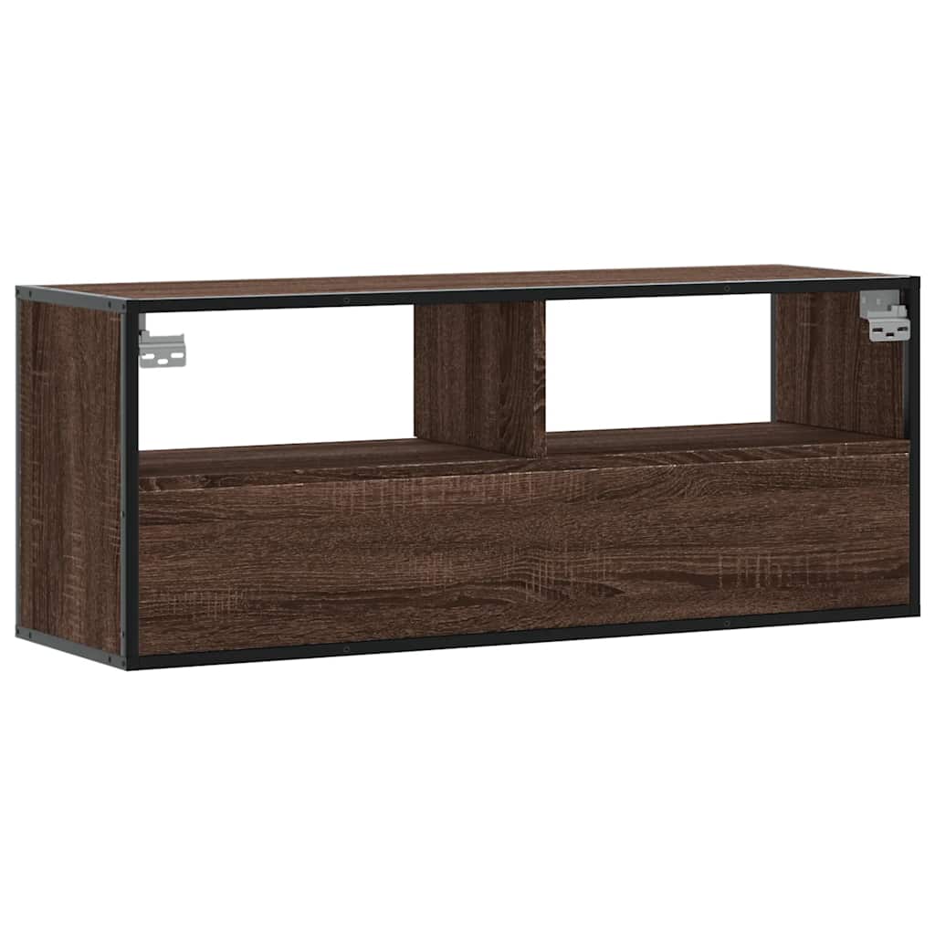 Meuble TV chêne marron 100x31x39,5cm bois d'ingénierie et métal - XIOS