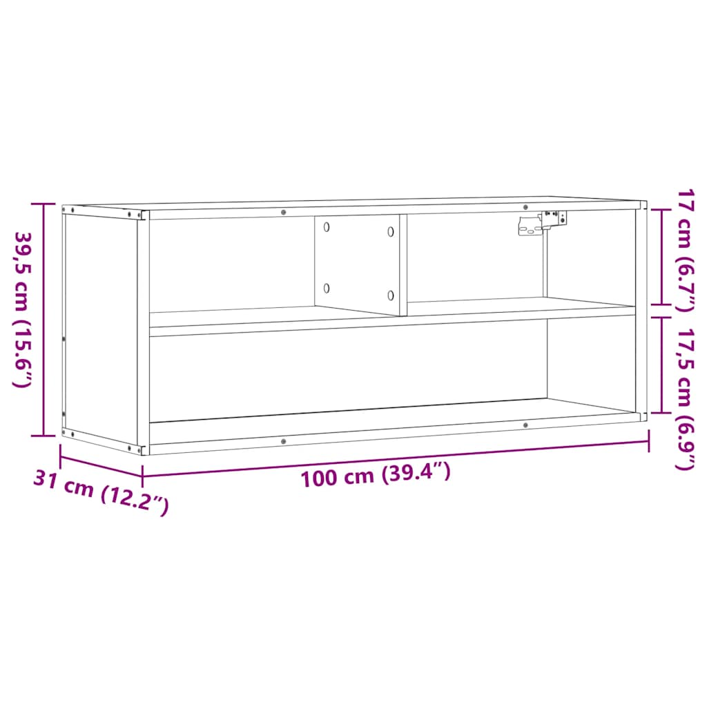 Meuble TV chêne marron 100x31x39,5cm bois d'ingénierie et métal - XIOS