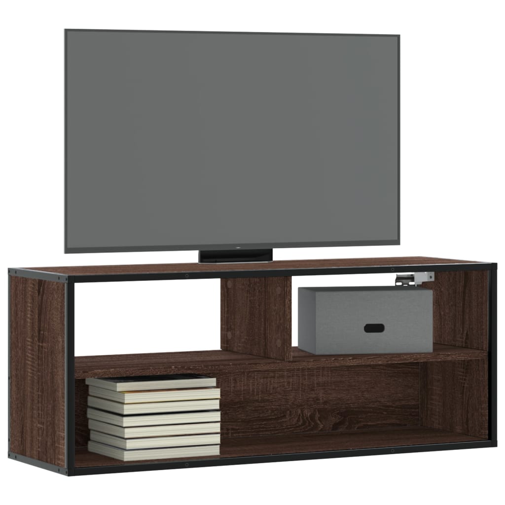 Meuble TV chêne marron 100x31x39,5cm bois d'ingénierie et métal - XIOS