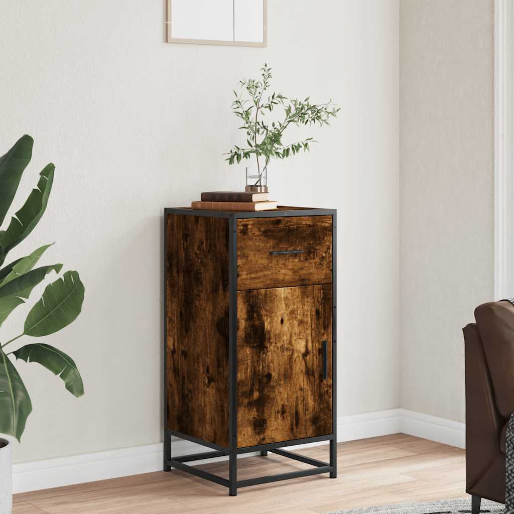 Buffet chêne fumé 35,5x35x76 cm bois d'ingénierie et métal - XIOS