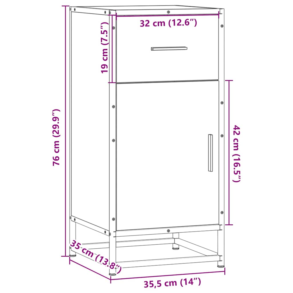 Buffet sonoma gris 35,5x35x76 cm bois d'ingénierie et métal - XIOS
