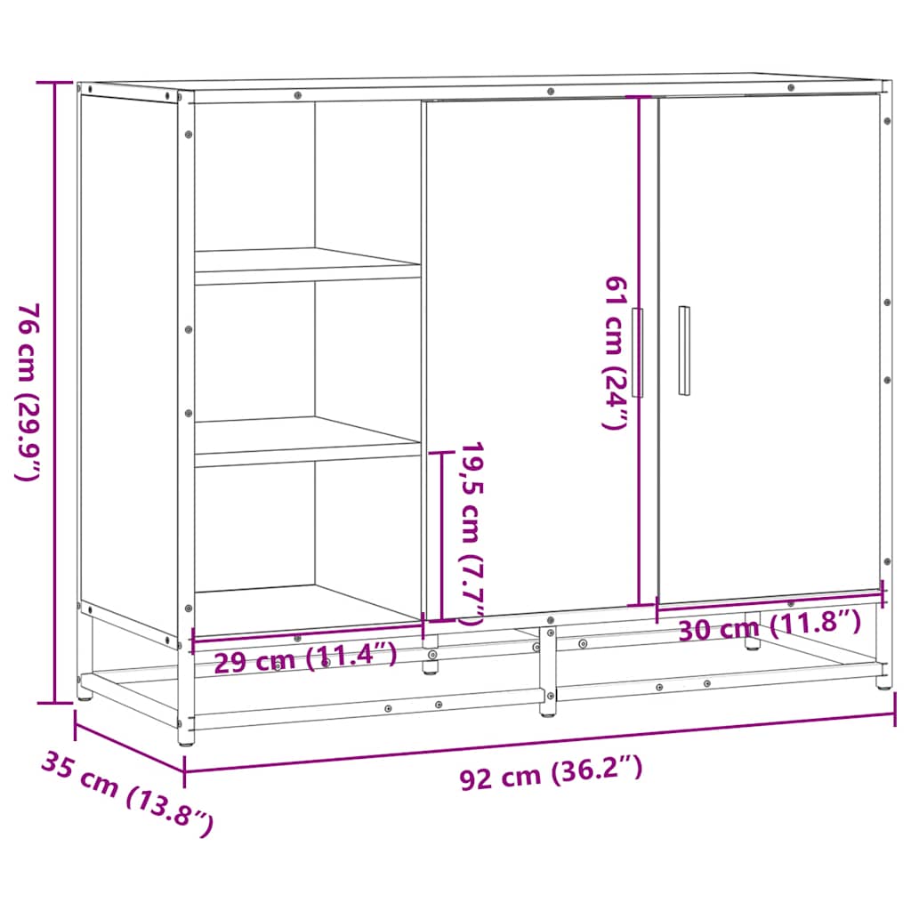 Buffet chêne fumé 92x35x76 cm bois d'ingénierie - XIOS