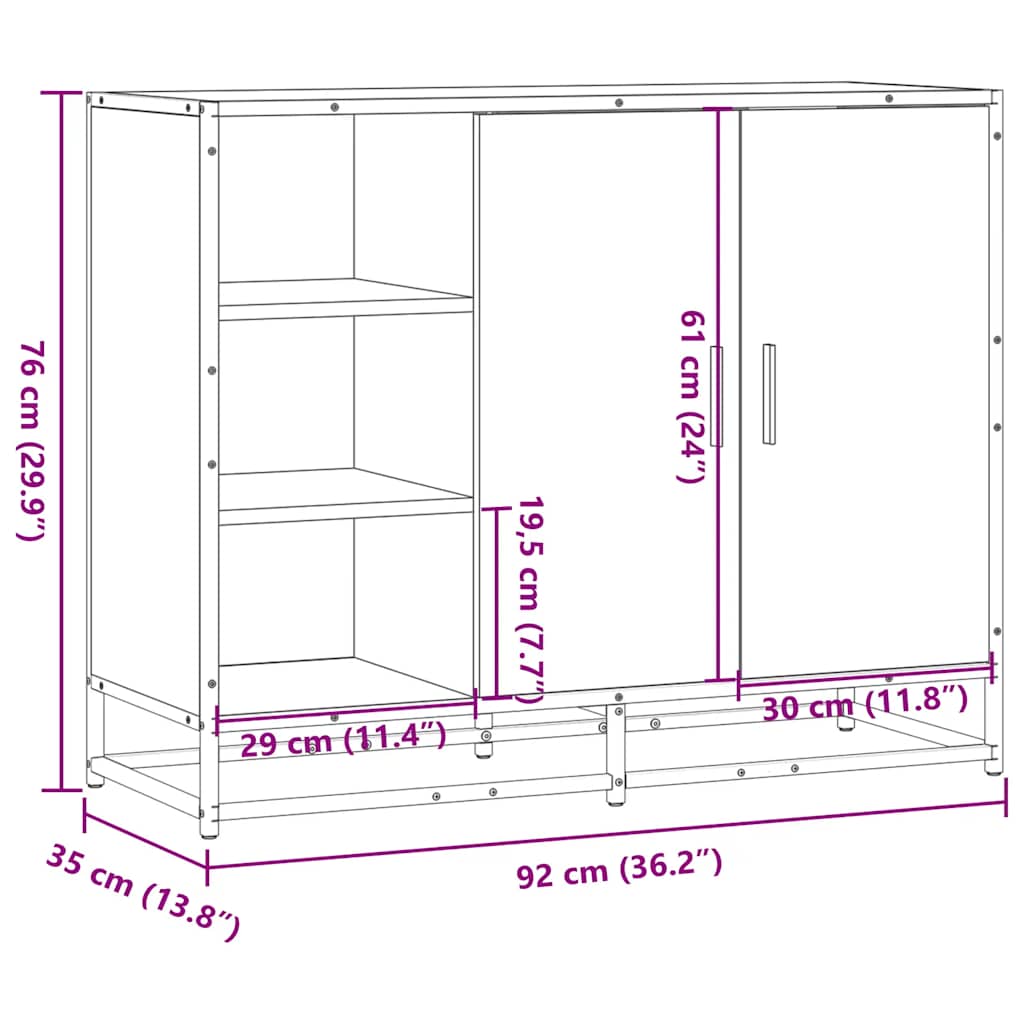 Buffet sonoma gris 92x35x76 cm bois d'ingénierie - XIOS