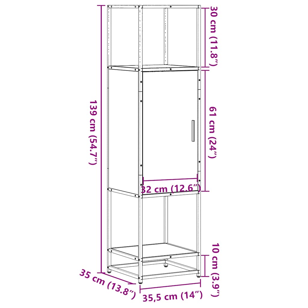 Buffet haut sonoma gris 35,5x35x139 cm bois d'ingénierie métal - XIOS