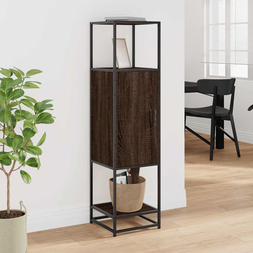 Buffet haut chêne marron 35,5x35x139 cm bois d'ingénierie métal - XIOS