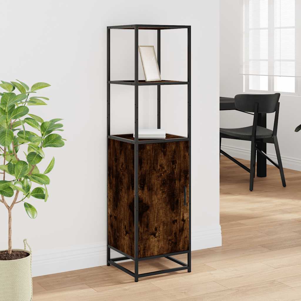 Buffet haut chêne fumé 35,5x35x139 cm bois d'ingénierie métal - XIOS