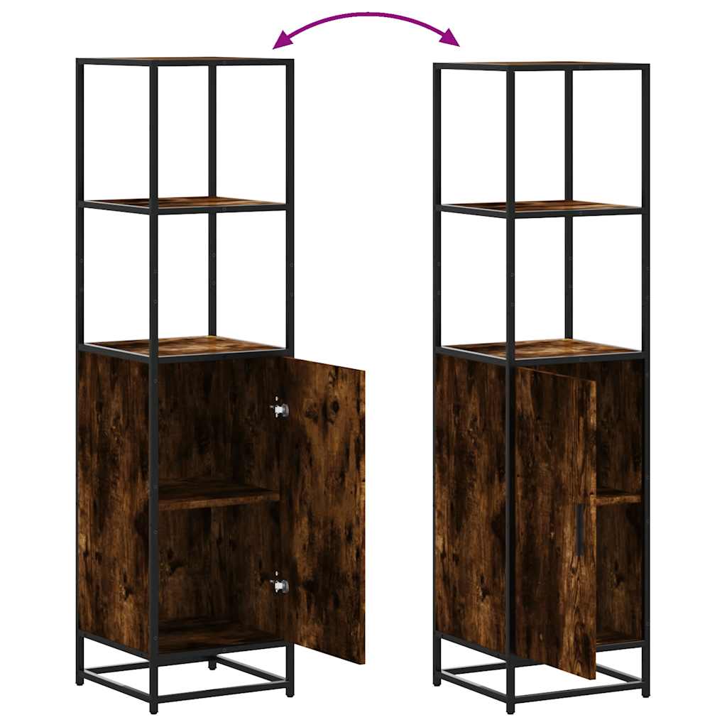 Buffet haut chêne fumé 35,5x35x139 cm bois d'ingénierie métal - XIOS