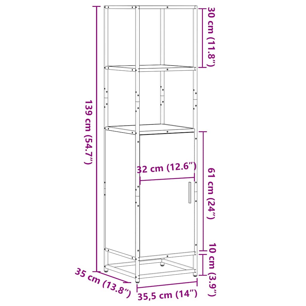 Buffet haut chêne fumé 35,5x35x139 cm bois d'ingénierie métal - XIOS