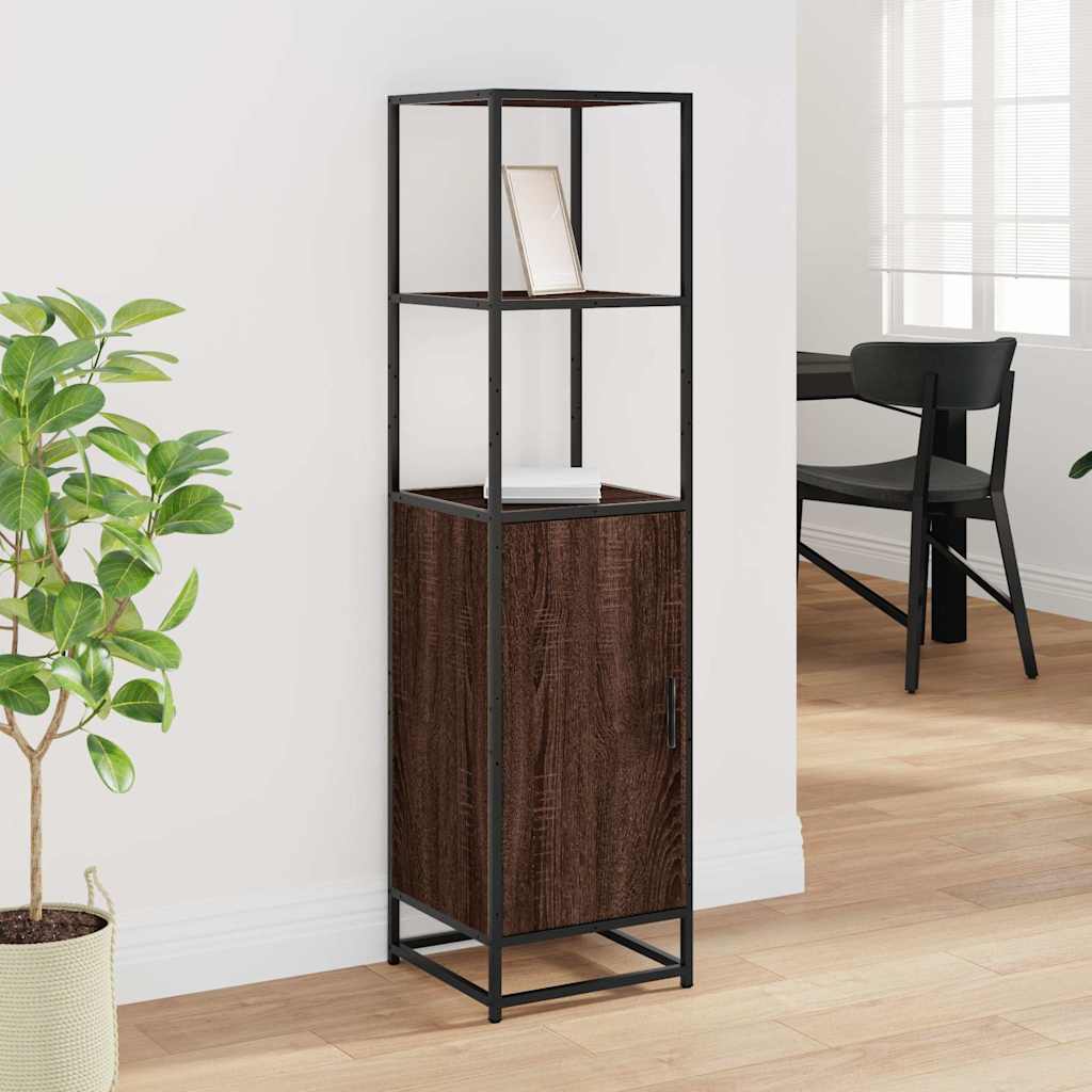 Buffet haut chêne marron 35,5x35x139 cm bois d'ingénierie métal - XIOS